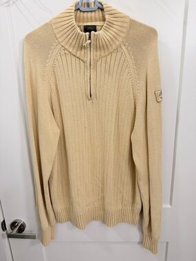 Timberland Men's Beige Half-Zip Rib Knit Sweater